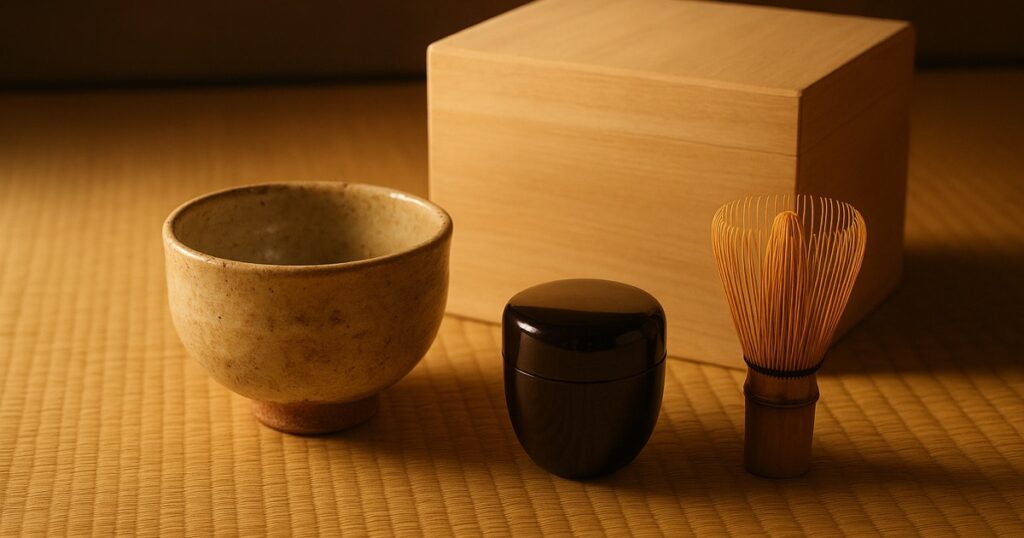 茶碗・棗・茶筅と共箱（茶道具買取の査定対象例）