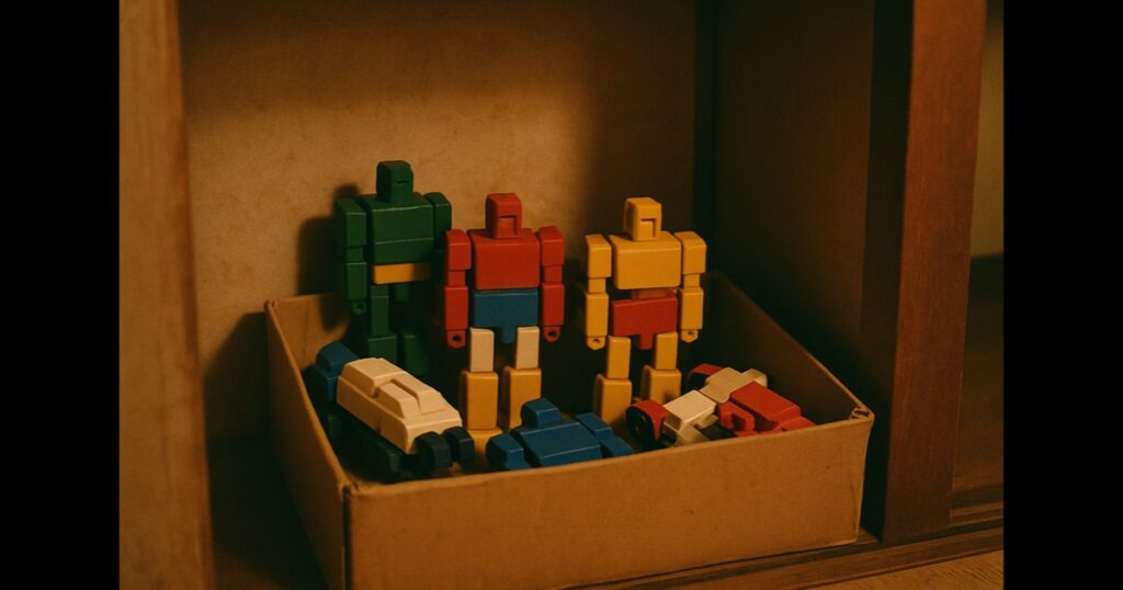 段ボール箱に眠る80年代の変形ロボット玩具（トランスフォーマー買取のイメージ）